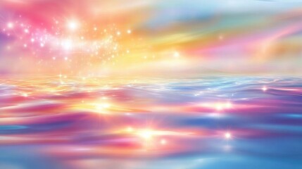 Obraz premium Dreamy Pastel Ocean with Sparkling Lights and Vibrant Sunset Hues