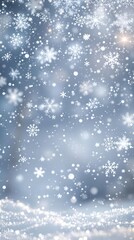 Fototapeta premium Sparkling snowflakes falling gently on a winter background, snowy forest scenery, frosty woods