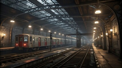 Fototapeta premium Subterranean Transit A Moody Composition of Vintage Subway Car in Atmospheric Tunnel