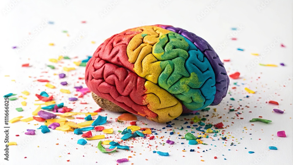 Poster rainbow brain exploding with creativity