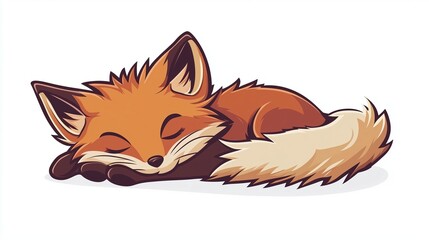 Fototapeta premium Cute sleeping fox 2D Logo on a white background