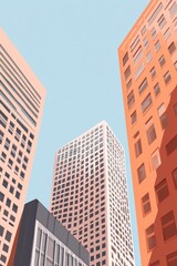 Fototapeta premium Modern Urban Skyscrapers Against Clear Blue Sky in Minimalist Style