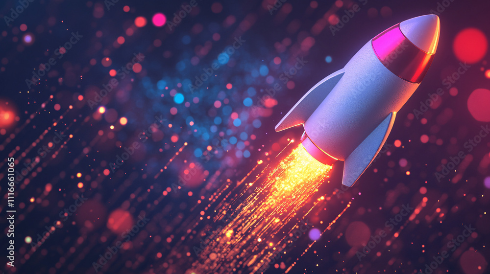 Poster a stylized rocket icon with data streams trailing behind, symbolizing startup growth, digital innova