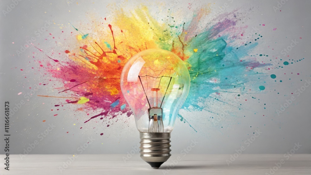 Poster exploding lightbulb a colorful burst of creativity