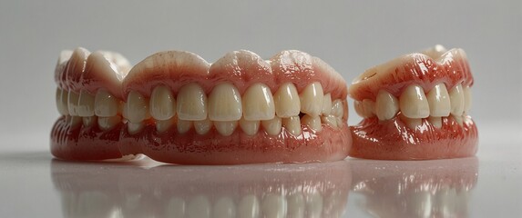 Obraz premium Full Denture Set: Close-up of a full set of dentures, highlighting the realistic design and natural appearance of the teeth. A perfect solution for restoring a confident smile. 