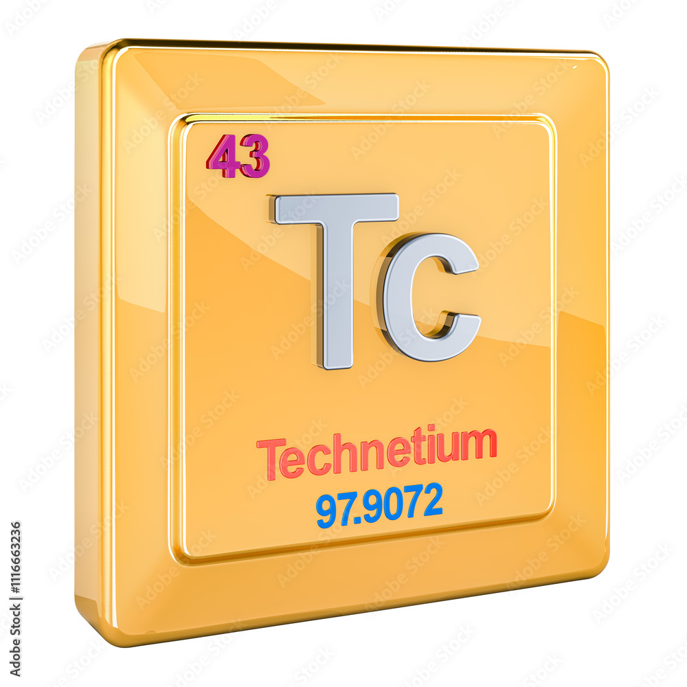 Poster technetium tc, chemical element sign with number 43 in periodic table. 3d rendering isolated on tran