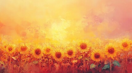 Sunflowers in a Field with a Golden Sky