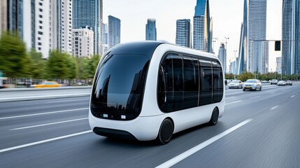 Obraz premium Future transportation includes electric buses and autonomous vehicles, along with innovative vehicle technology concepts.