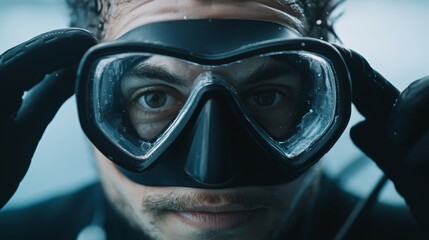 Fototapeta premium Close-up of a Diver with a Diving Mask