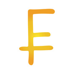 Obraz premium Hand drawn swiss franc Gold currency symbol Brush stroke doodle Single element for design