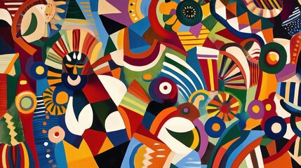 Obraz premium Vibrant abstract art with geometric shapes and bold colors.