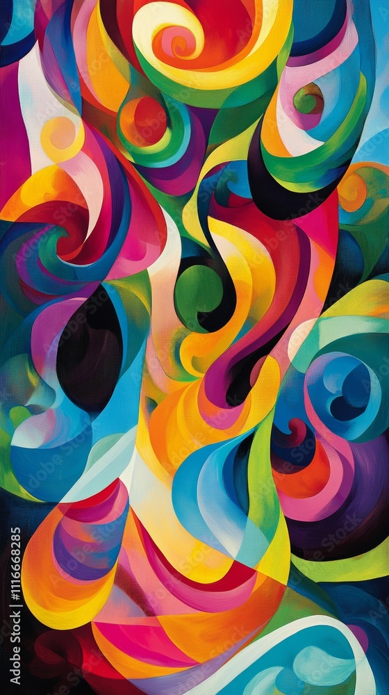 Poster colorful abstract swirling shapes and patterns in vibrant hues, artistic creativity and expression c