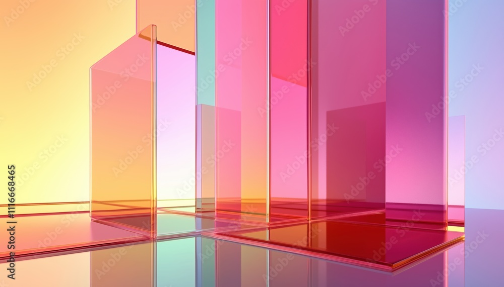 Poster translucent glass with gradient effect, rendered in 3d. digitally created on computer for a realisti