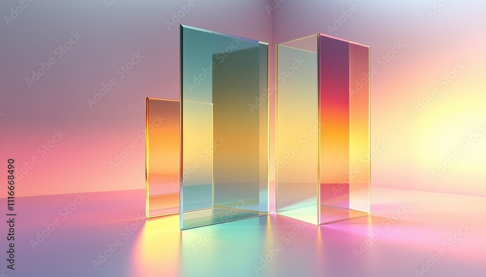 Poster computer digital 3d rendering of transparent glass with a gradient effect. the image showcases the b