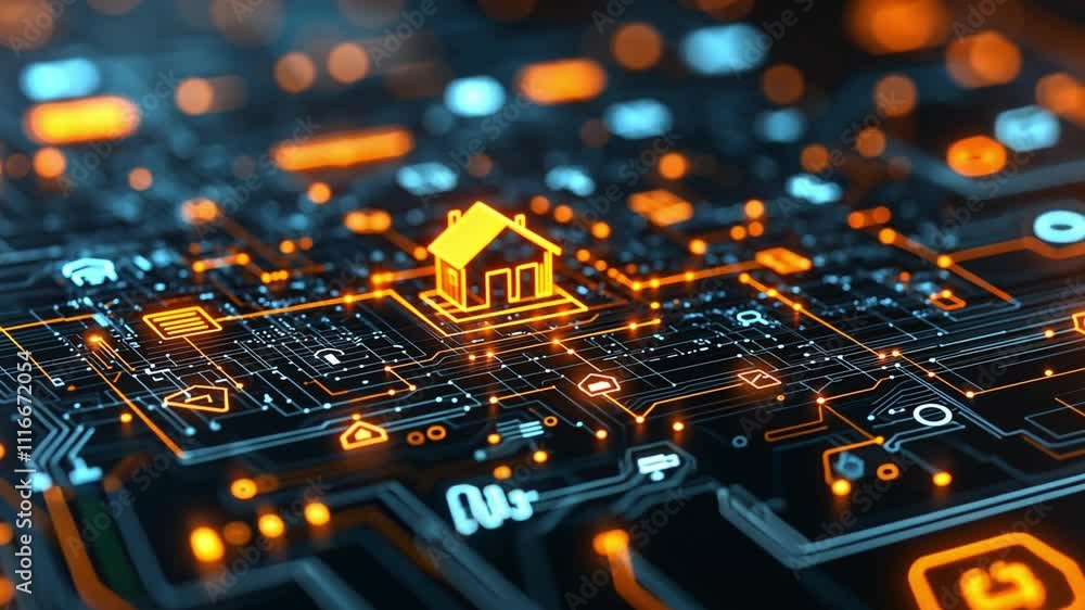 Poster digital home network with glowing circuits and connections in a modern technology setting