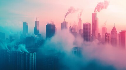 Fototapeta premium Urban pollution crisis cityscape views environmental impact atmospheric conditions aerial perspective