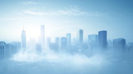 Fototapeta premium Foggy skyline view of modern cityscape urban landscape atmospheric conditions daytime photography for seo impact