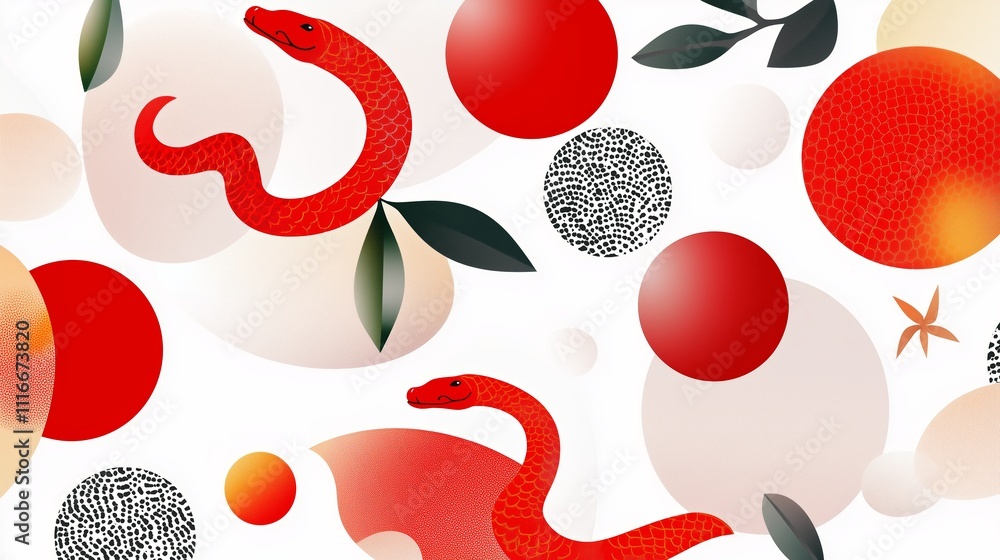 Aufkleber bright red snake patterns are combined with abstract shapes and vibrant colors in this modern design