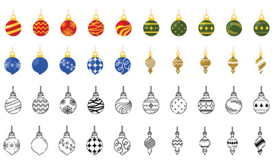 Christmas ornaments set with festive patterns Vector