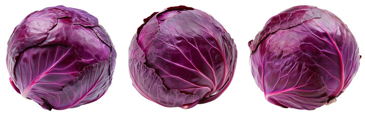 Obraz premium Set of purple color cabbage isolated on a transparent background
