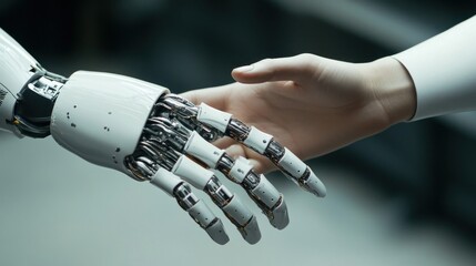 Human hand and robotic hand touching.