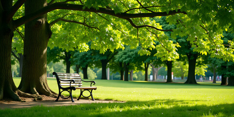 Serene Park Bench Scene in Lush Greenery

