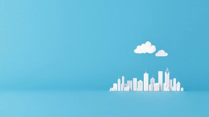 Fototapeta premium Urban skyline illustration minimalist design digital art bright blue background aesthetic view city concept