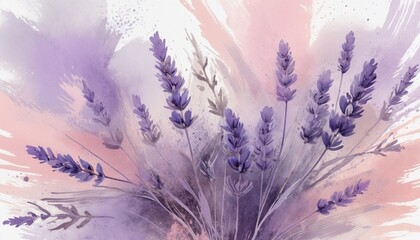 Obraz premium Watercolor lavender flowers in soft pastel shades