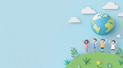 Naklejka premium Children celebrating earth day global environment digital art nature background colorful imagery community awareness