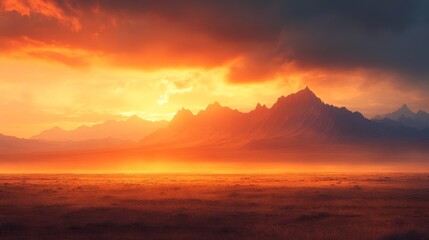 A Fiery Sunset Over A Mountain Range