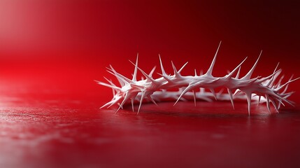 A simple, white, circular crown of thorns on a plain red background.