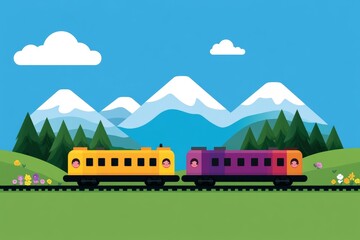 Two trains are traveling down a track with mountains in the background, pixel art 8 bit