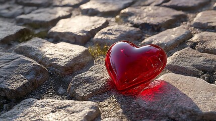A red glass heart lying broken on a cold stone floor, symbolizing relationship issues faced by many couples during difficult times