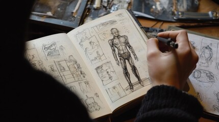 Naklejka premium Artist's Sketchbook - Detailed Anatomical Studies