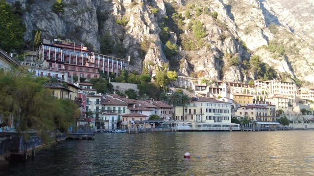Limone Sul Garda, Italy - November 7, 2024: Cityscape with View of Lake Garda and Mountains