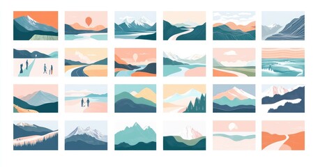 Naklejka premium Collection of Artistic Minimalist Landscape Illustrations