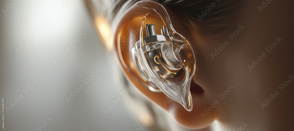 Poster advanced cochlear implant technology on display with external processor design emphasized
