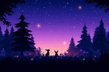 Scene is peaceful and serene, as the rabbits seem to be enjoying the quiet, pixel art 8 bit