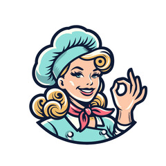 Cartoon Blonde Chef Giving "Okay" Sign – Isolated Vector Illustration