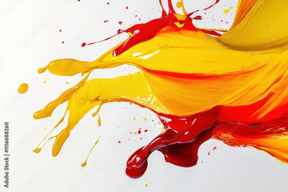 Poster twp fluid and dynamic colors splash intertwining and creating a sense of motion and energy
