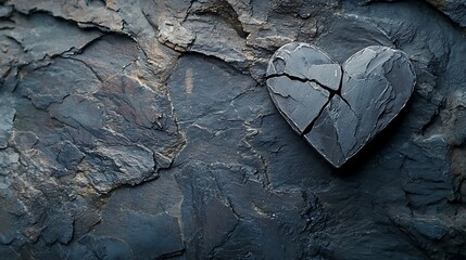 A broken heart displayed on a textured slate surface, symbolizing emotional pain and heartbreak in a minimalist