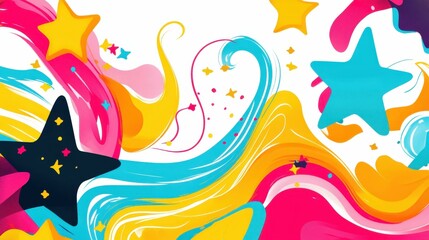 Obraz premium bright abstract doodles in a childlike style with swirls, stars, and vibrant colors, clean white background, minimalistic composition