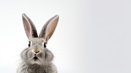 Obraz premium Surprised Funny Cute Bunny with Big Eyes on Light Background, Cute Animal Portrait