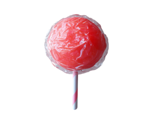a lollipop with a red circle on a stick