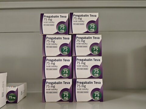 Prague,Czech Republic-June 17 2024: PREGABALIN TEVA medication with Pregabalin active substance by Teva,used for treatment of Neuropathic pain, Epilepsy, Generalized anxiety disorder, Fibromyalgia	
