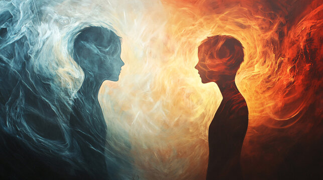 Two figures facing each other, surrounded by swirling light, symbolizing the reconnection of estranged family members. 