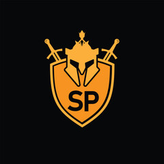 SP letter Logo with Shield, SP shield logo design template