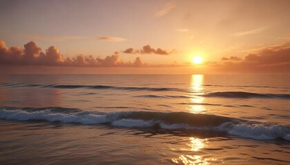 Fototapeta premium Blurry background of a vibrant golden sunset sky casting a warm glow on the sea, warm glow, nature