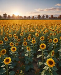 Fototapeta premium Lush sunflower field with vibrant fall colors, season, nature