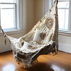 Obraz premium Bohemian Style: Crochet Hammock Chair for a Touch of Relaxation